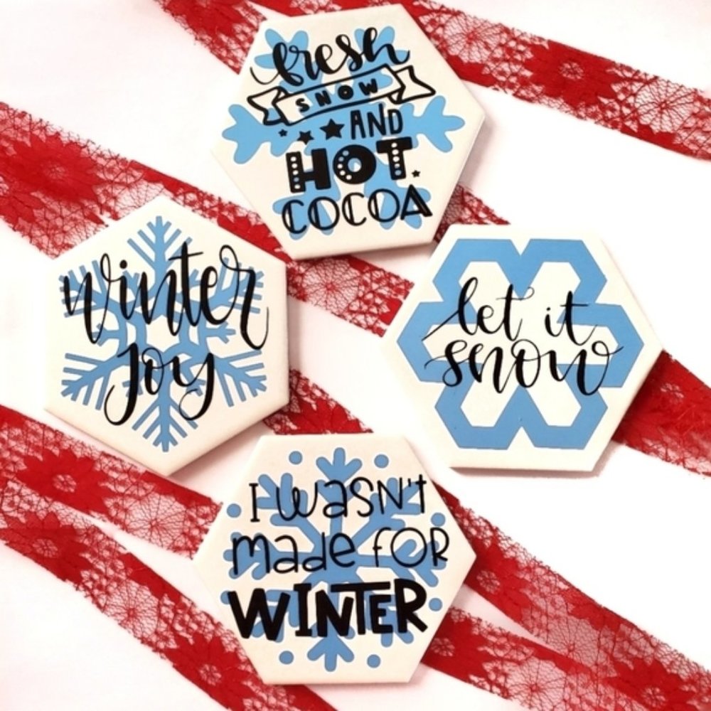 Winter Hexagon Drink Coasters 4pack